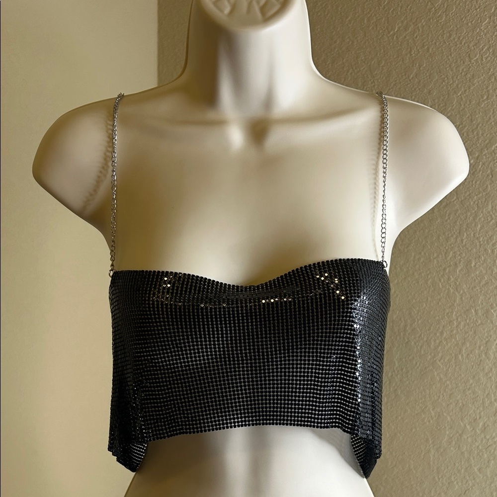 Black Metallic Backless Crop Top by Da Veamor 
size M